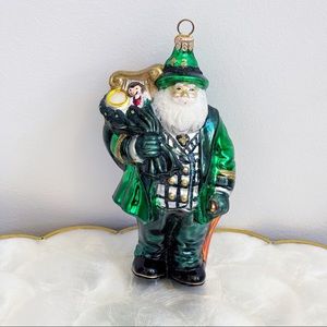 Kurt Adler Polonaise Hand Blown Glass Green Santa St Patrick’s Day Ornament 7”